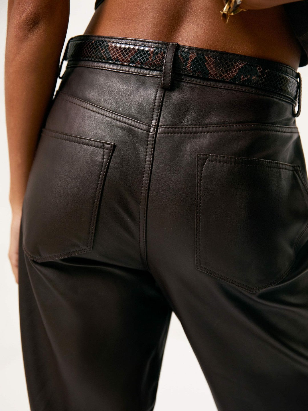 Leather Slim-Leg Trousers in Chocolate | Reiss Women Signature