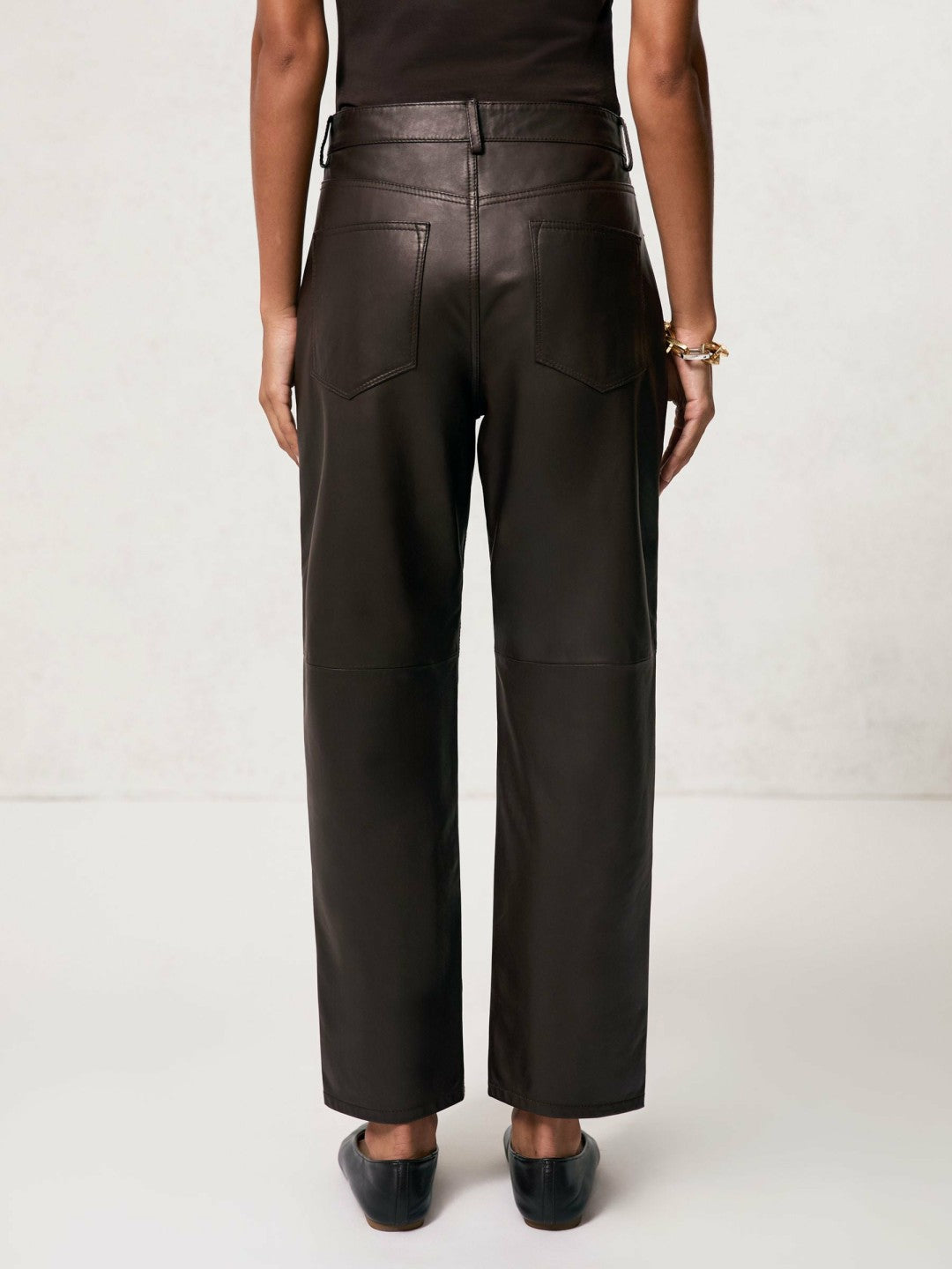 Leather Slim-Leg Trousers in Chocolate | Reiss Women Signature