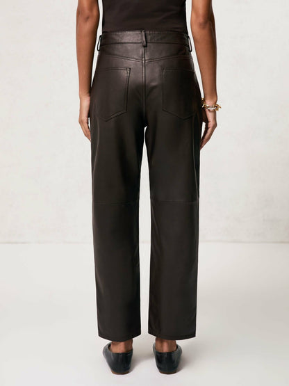Leather Slim-Leg Trousers in Chocolate | Reiss Women Signature