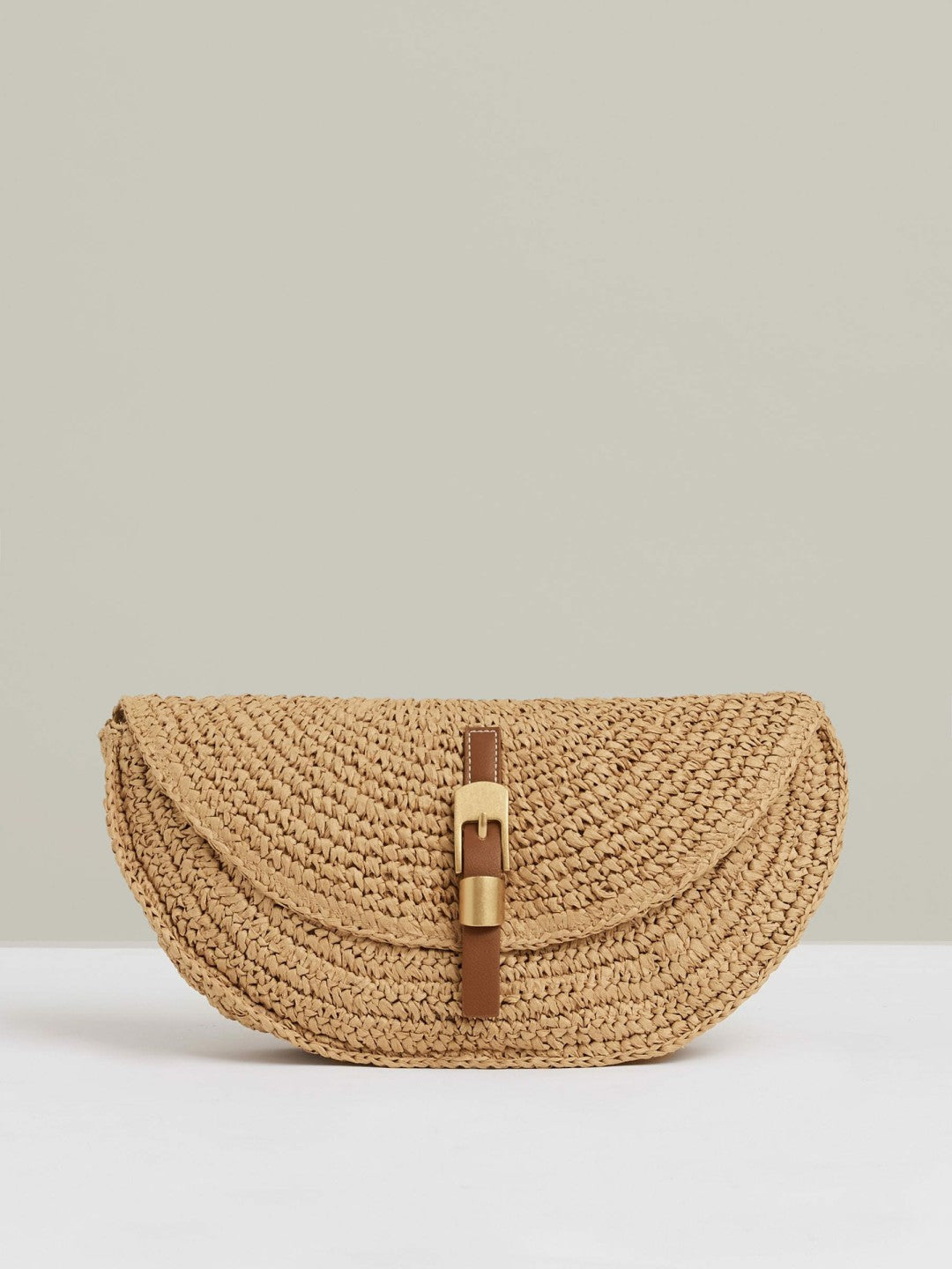 Raffia Half-Moon Clutch Bag in Natural | Reiss Women Signature