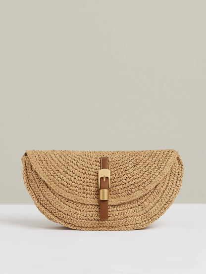 Raffia Half-Moon Clutch Bag in Natural | Reiss Women Signature