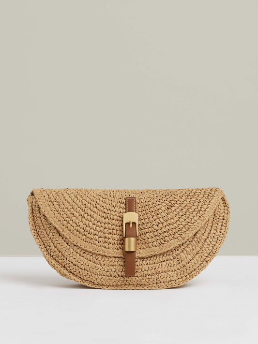 Raffia Half-Moon Clutch Bag in Natural | Reiss Women Signature