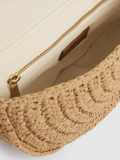 Raffia Half-Moon Clutch Bag in Natural | Reiss Women Signature