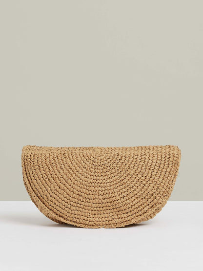 Raffia Half-Moon Clutch Bag in Natural | Reiss Women Signature