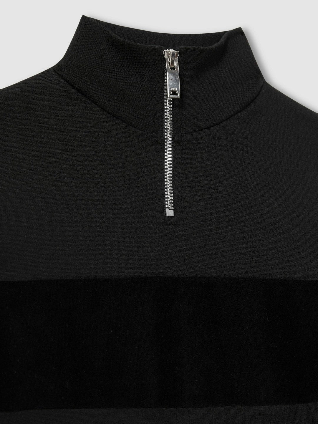 3-9 yrs Slim Fit Half-Zip Funnel Neck Velour Sweatshirt in Black | Reiss Children & Baby Exclusive
