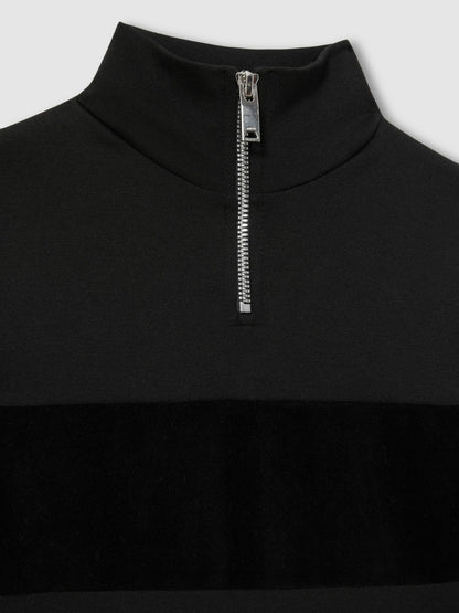 3-9 yrs Slim Fit Half-Zip Funnel Neck Velour Sweatshirt in Black | Reiss Children & Baby Exclusive