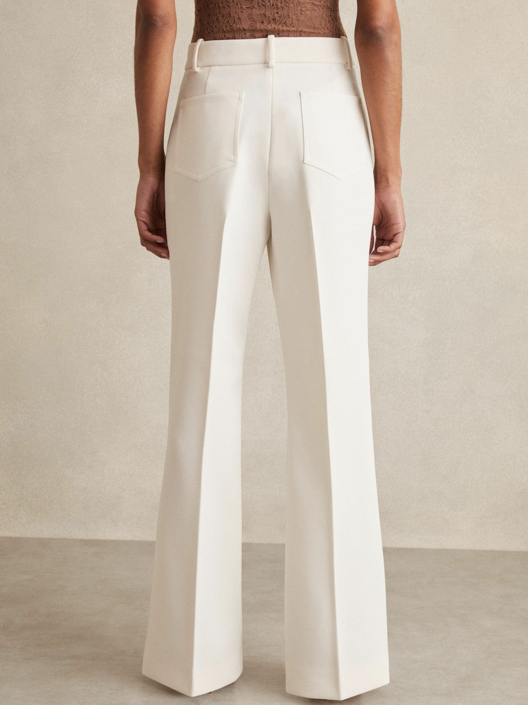 Twill Patch-Pocket Flared Trousers in Cream | Reiss Women Trending