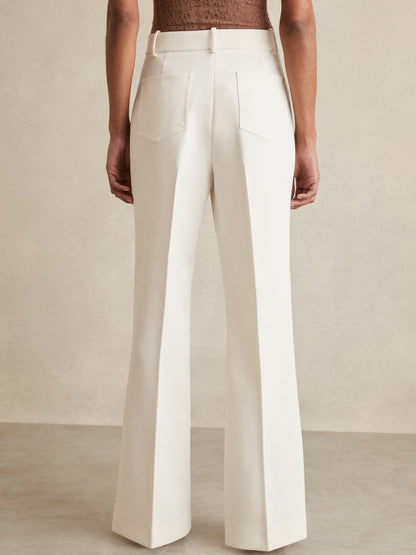 Twill Patch-Pocket Flared Trousers in Cream | Reiss Women Trending