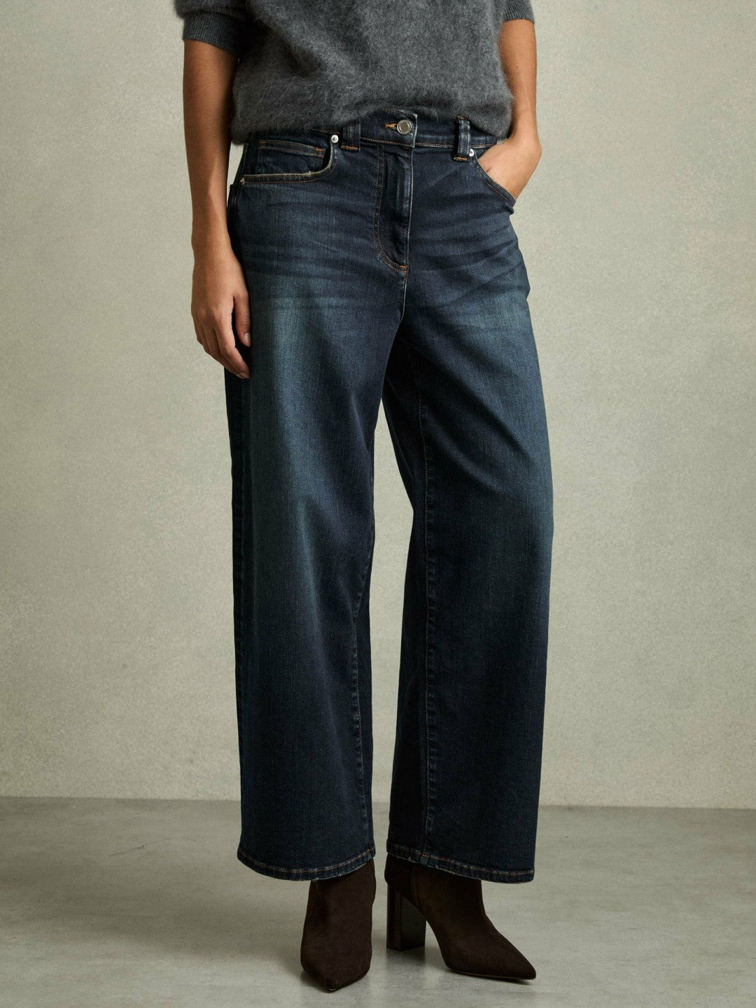 Petite Denim Culotte Jeans in Dark Blue | Reiss Women Signature