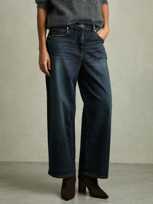 Petite Denim Culotte Jeans in Dark Blue | Reiss Women Signature