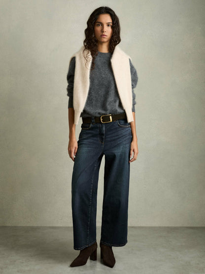 Petite Denim Culotte Jeans in Dark Blue | Reiss Women Signature