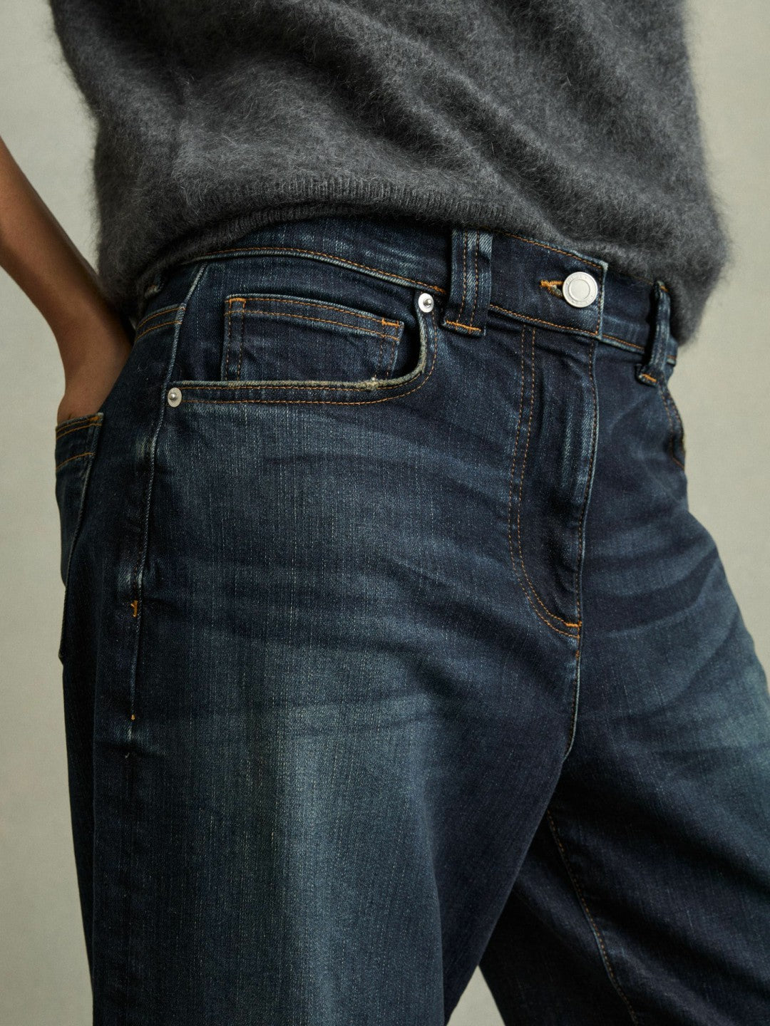 Petite Denim Culotte Jeans in Dark Blue | Reiss Women Signature