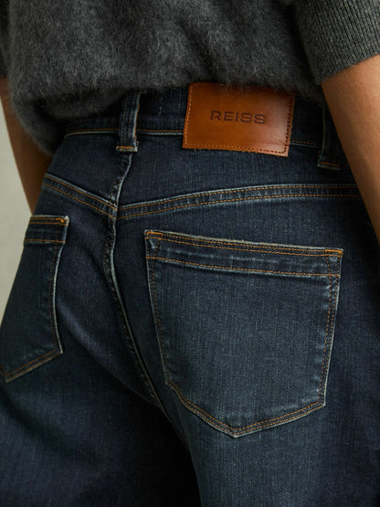 Petite Denim Culotte Jeans in Dark Blue | Reiss Women Signature
