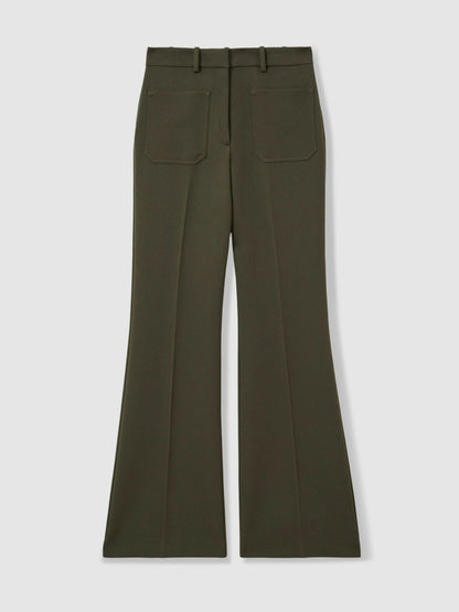 Twill Patch-Pocket Flared Trousers in Green | Reiss Women Recommended