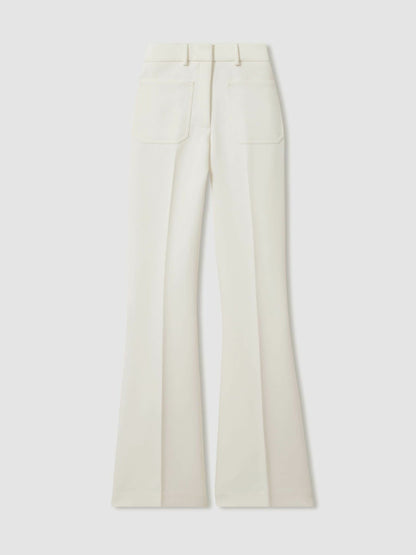 Petite Twill Patch-Pocket Flared Trousers in Cream | Reiss Women Popular