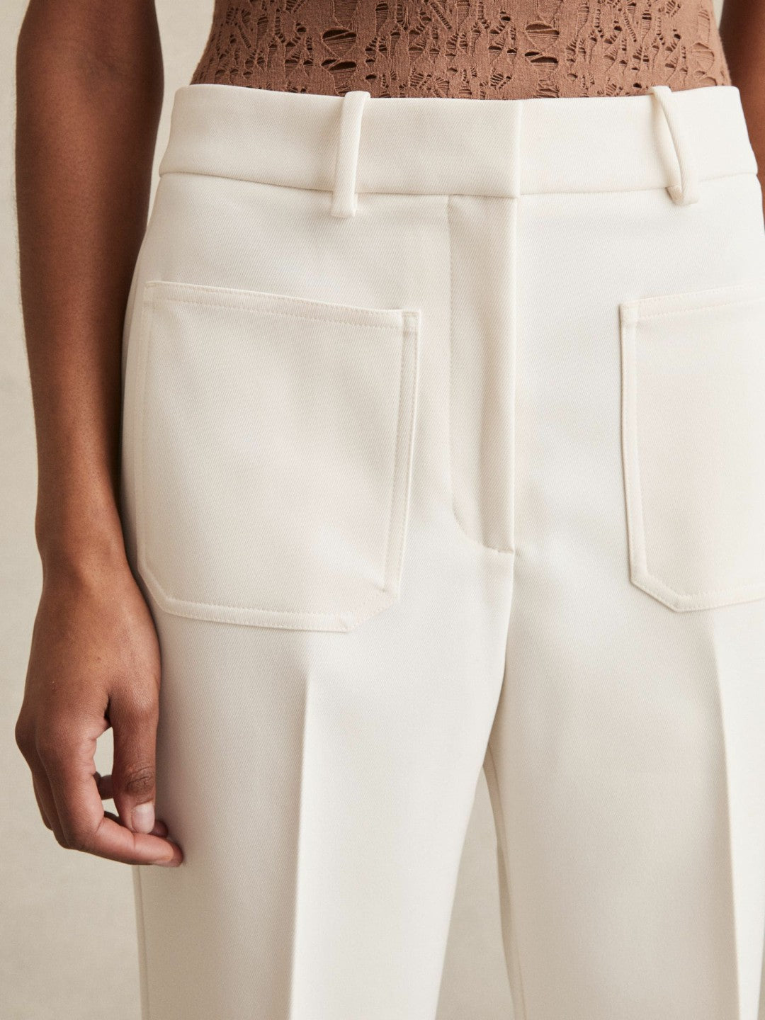 Petite Twill Patch-Pocket Flared Trousers in Cream | Reiss Women Popular