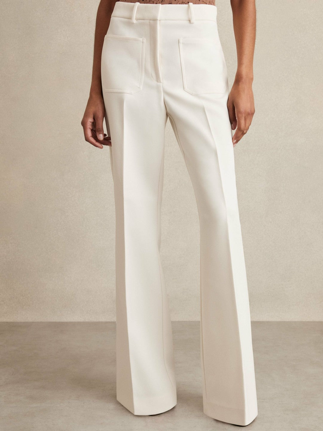 Petite Twill Patch-Pocket Flared Trousers in Cream | Reiss Women Popular
