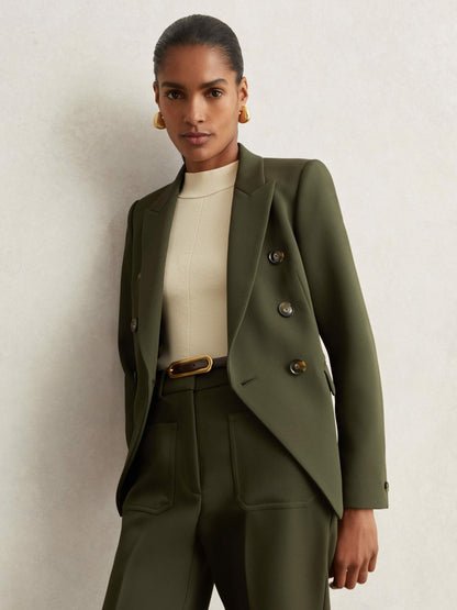 Twill Double-Breasted Blazer in Green | Reiss Women Popular