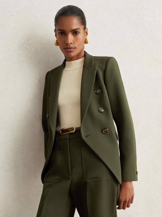 Twill Double-Breasted Blazer in Green | Reiss Women Popular