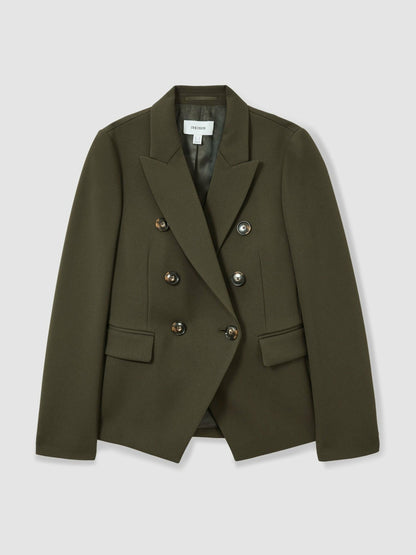 Twill Double-Breasted Blazer in Green | Reiss Women Popular