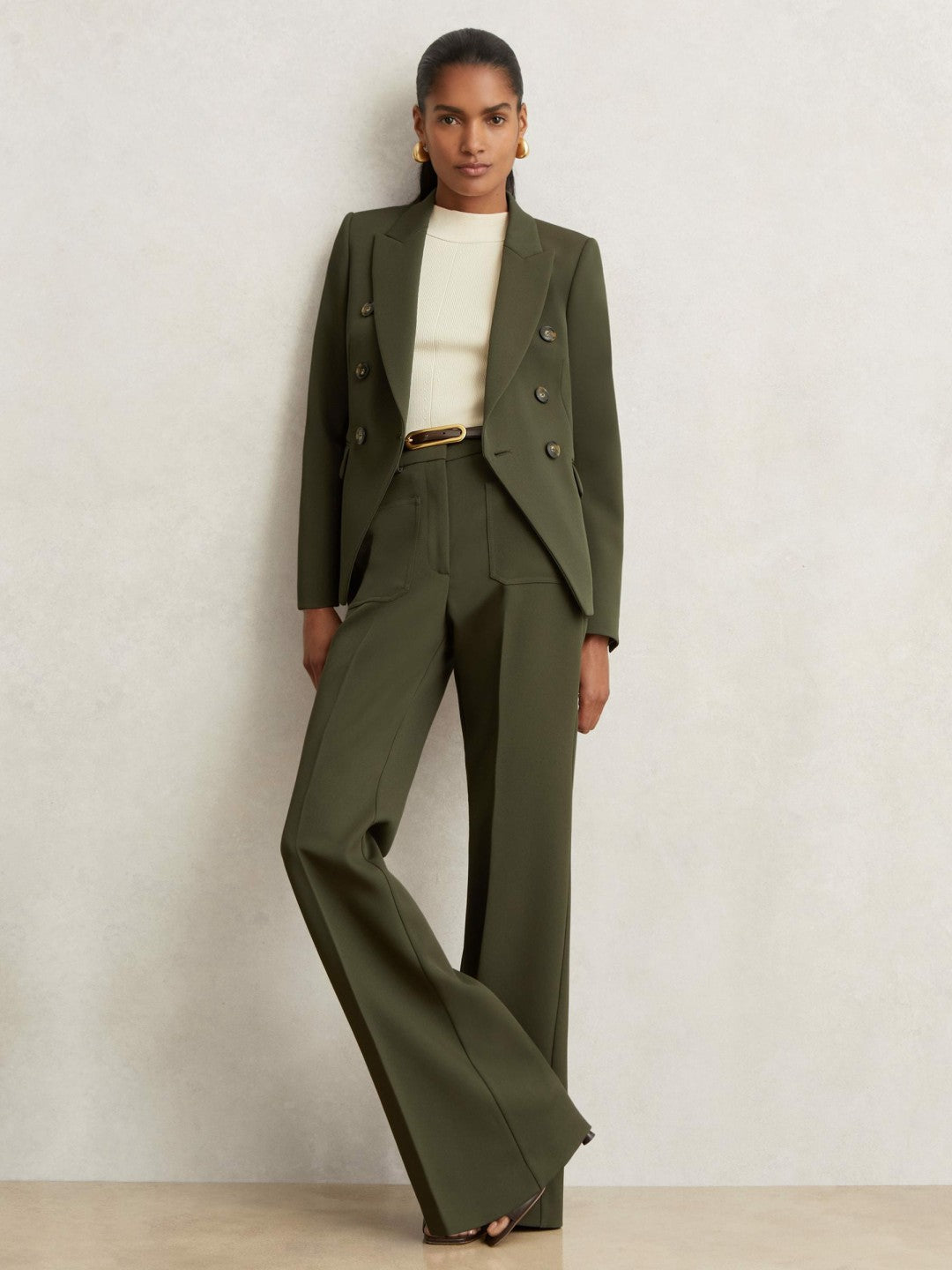 Twill Double-Breasted Blazer in Green | Reiss Women Popular