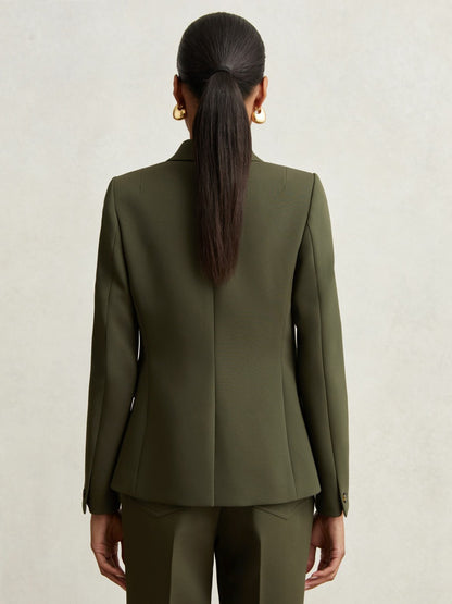 Twill Double-Breasted Blazer in Green | Reiss Women Popular