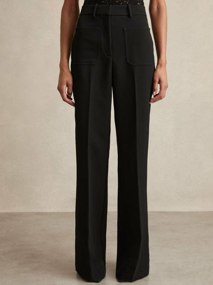 Twill Patch-Pocket Flared Trousers in Black | Reiss Women Featured