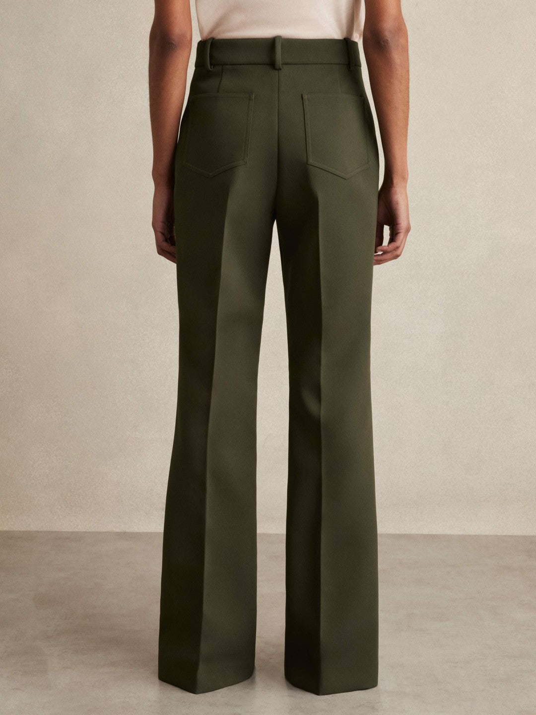 Petite Twill Patch-Pocket Flared Trousers in Green | Reiss Women Recommended