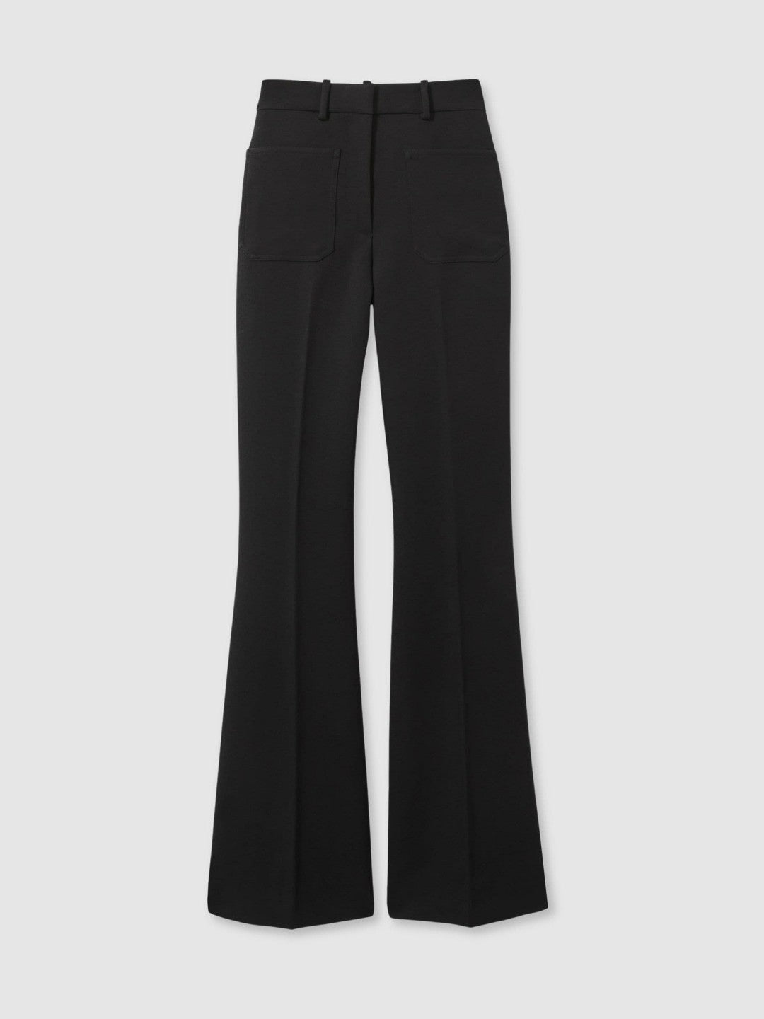 Petite Twill Patch-Pocket Flared Trousers in Black | Reiss Women Recommended