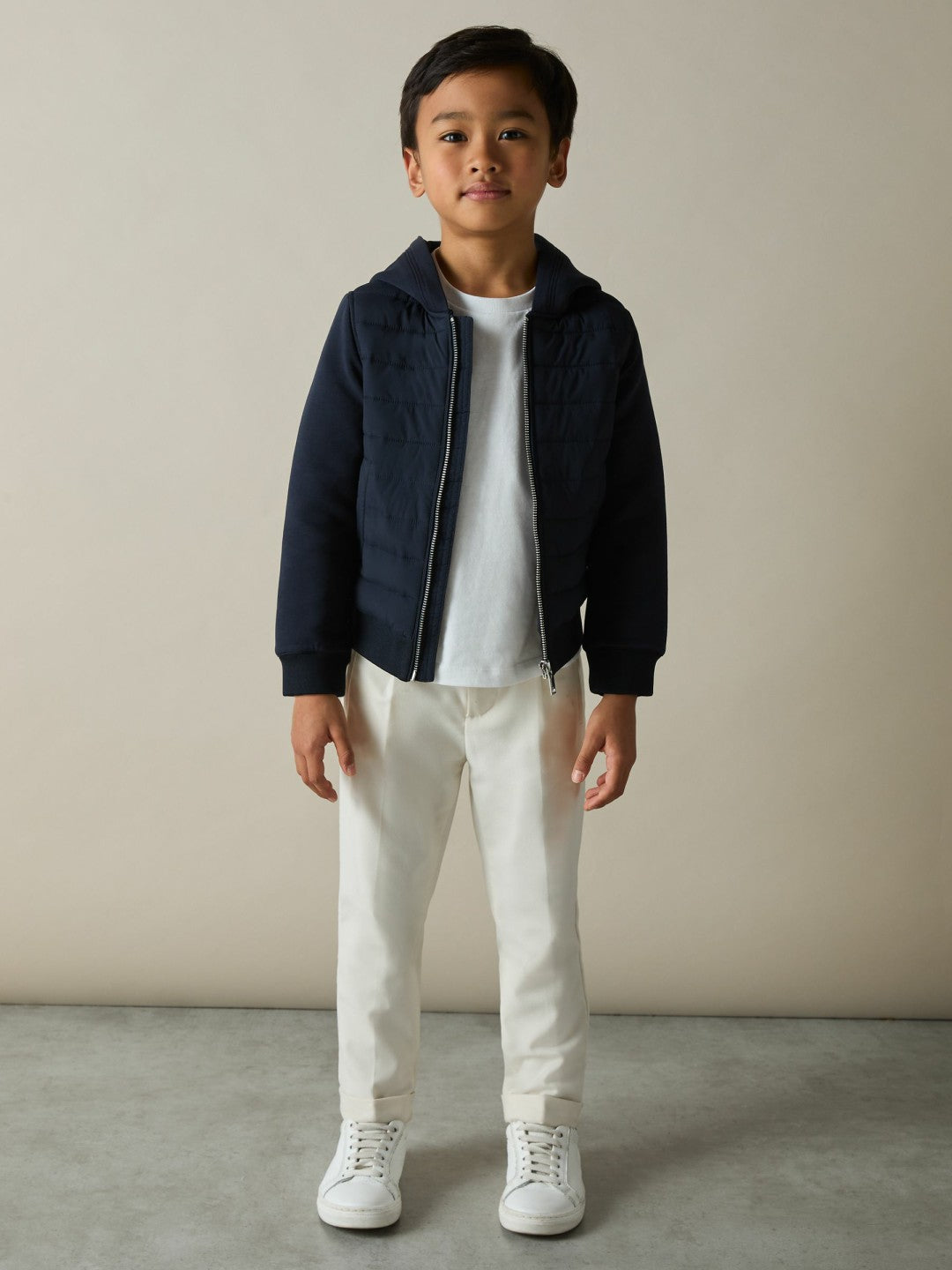 9-13 yrs Interlock Hybrid Hooded Puffer Jacket in Navy | Reiss Children & Baby Trending