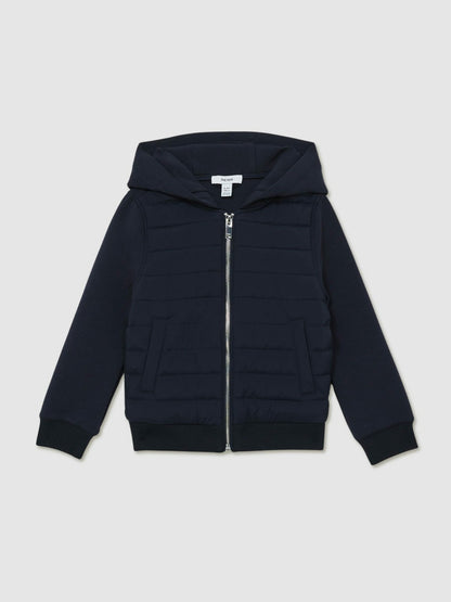 3-9 yrs Interlock Hybrid Hooded Puffer Jacket in Navy | Reiss Children & Baby Recommended
