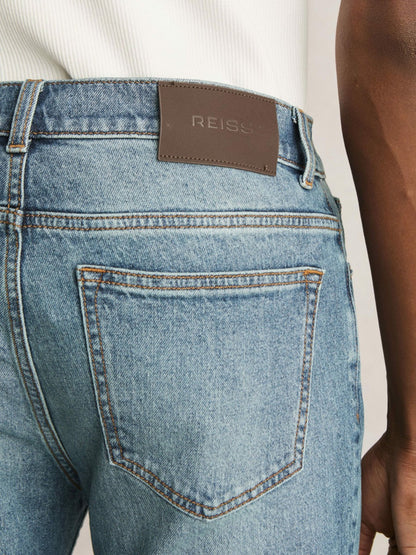 Cotton-Stretch Slim-Fit Jeans in Washed Indigo Green Cast | Reiss Men Best Seller