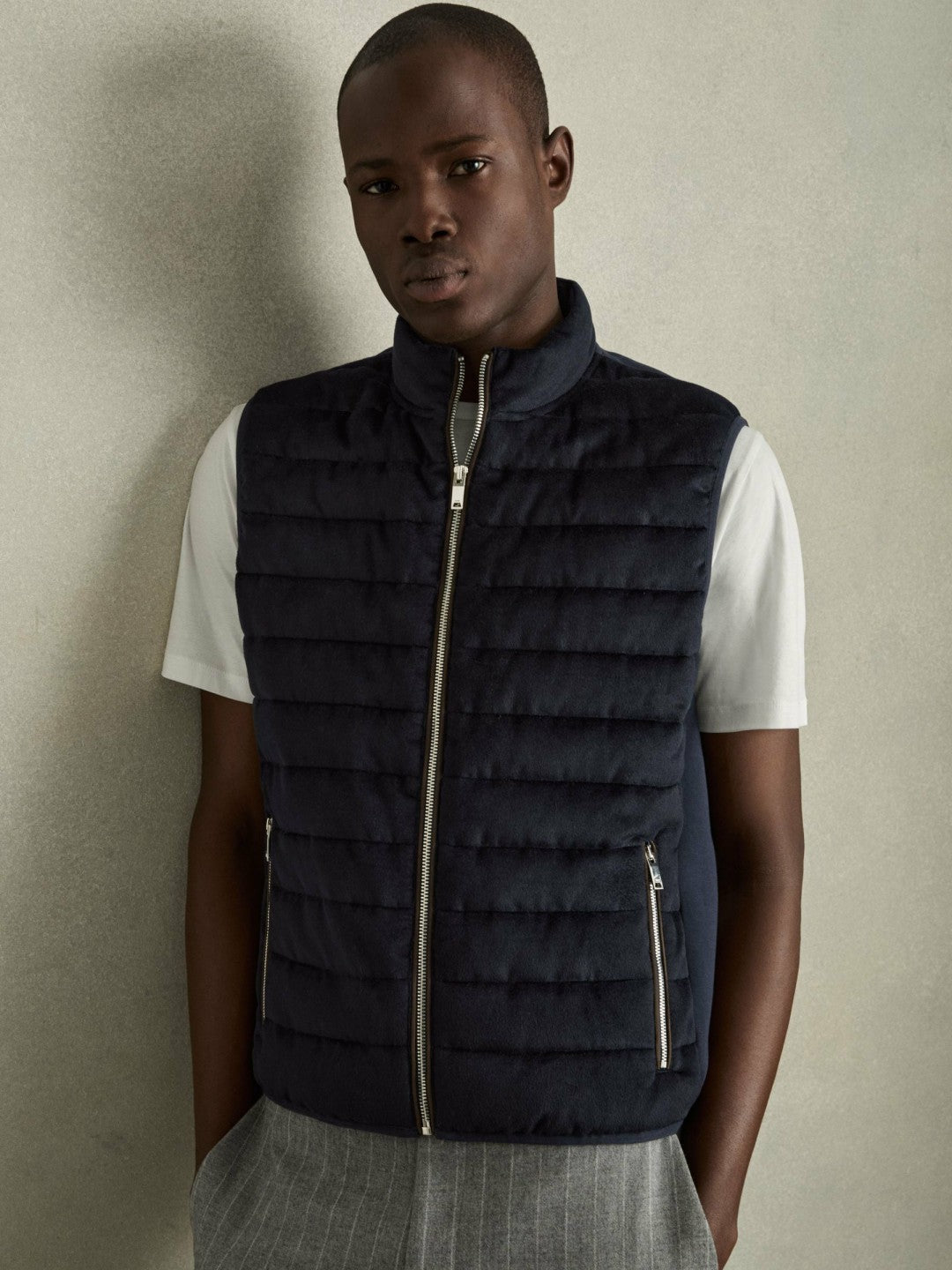 Brushed Jersey Quilted Gilet in Navy | Reiss Men Trending