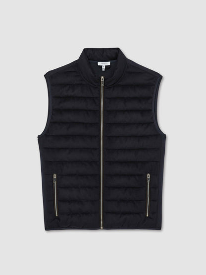 Brushed Jersey Quilted Gilet in Navy | Reiss Men Trending