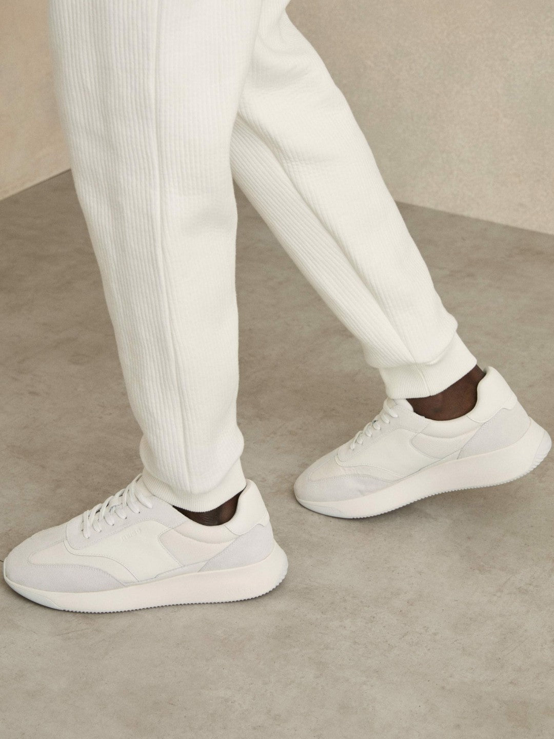 Leather Suede Running Trainers in White | Reiss Men Recommended