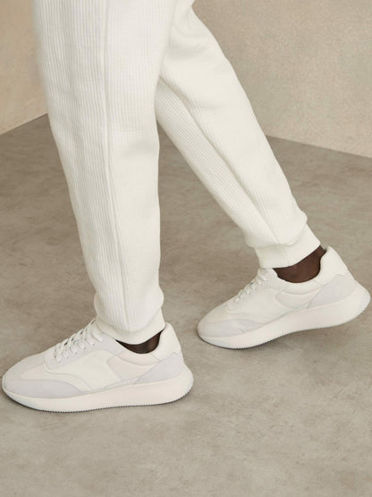 Leather Suede Running Trainers in White | Reiss Men Recommended