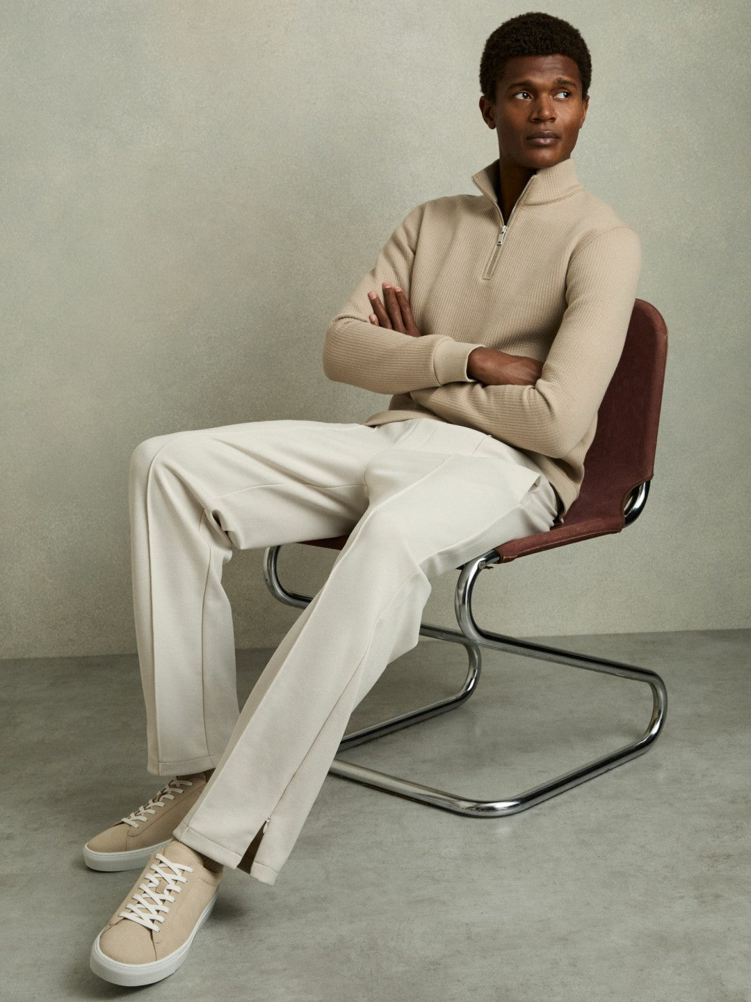 Nubuck Leather Low-Top Trainers in Ecru | Reiss Men Signature