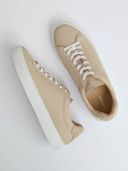 Nubuck Leather Low-Top Trainers in Ecru | Reiss Men Signature