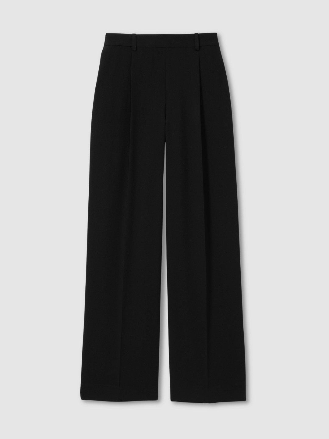 Elasticated-Waist Wide-Leg Twill Trousers in Black | Reiss Women Premium