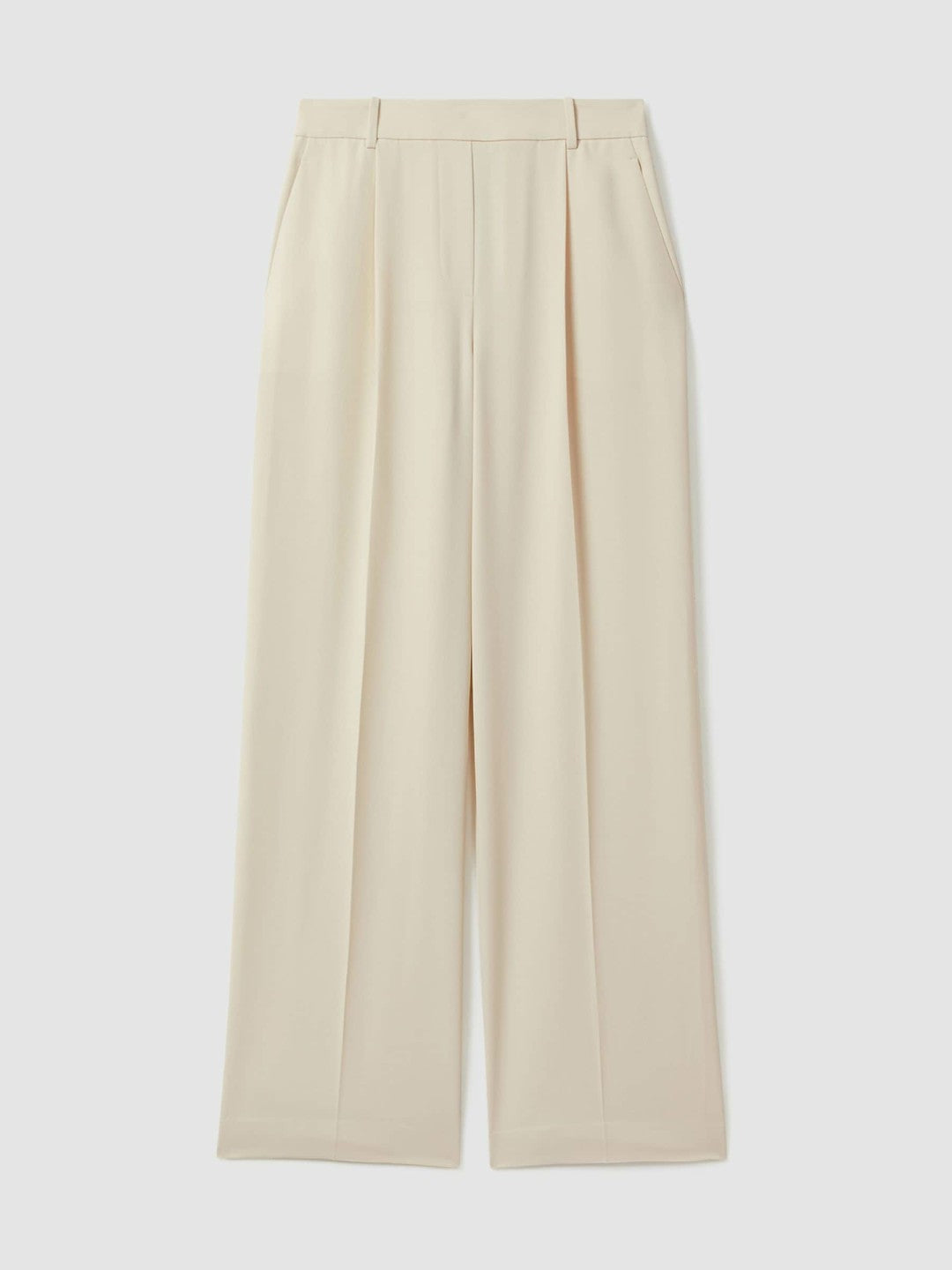 Petite Elasticated-Waist Wide-Leg Twill Trousers in Cream | Reiss Women New