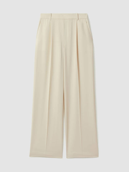 Petite Elasticated-Waist Wide-Leg Twill Trousers in Cream | Reiss Women New