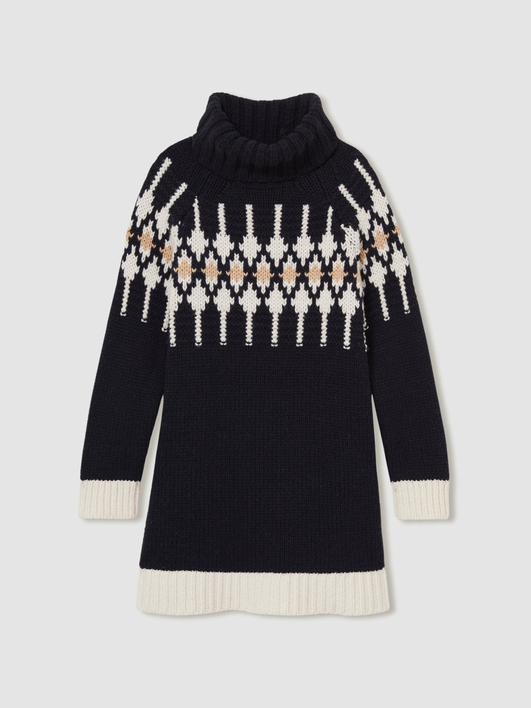 13-14 yrs Wool-Blend Fair Isle Roll-Neck Dress in Navy | Reiss Children & Baby Exclusive