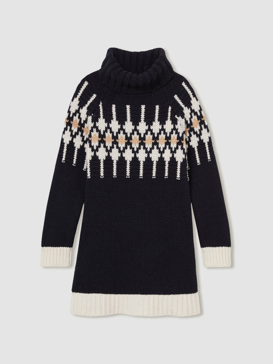 13-14 yrs Wool-Blend Fair Isle Roll-Neck Dress in Navy | Reiss Children & Baby Exclusive