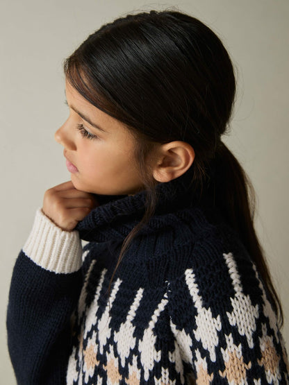 13-14 yrs Wool-Blend Fair Isle Roll-Neck Dress in Navy | Reiss Children & Baby Exclusive