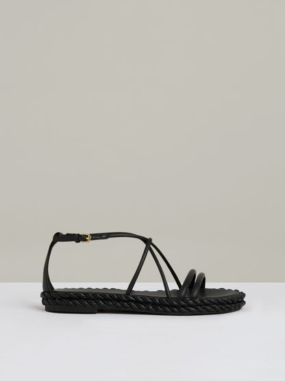 Leather Braided Flat Sandals in Black | Reiss Women Featured