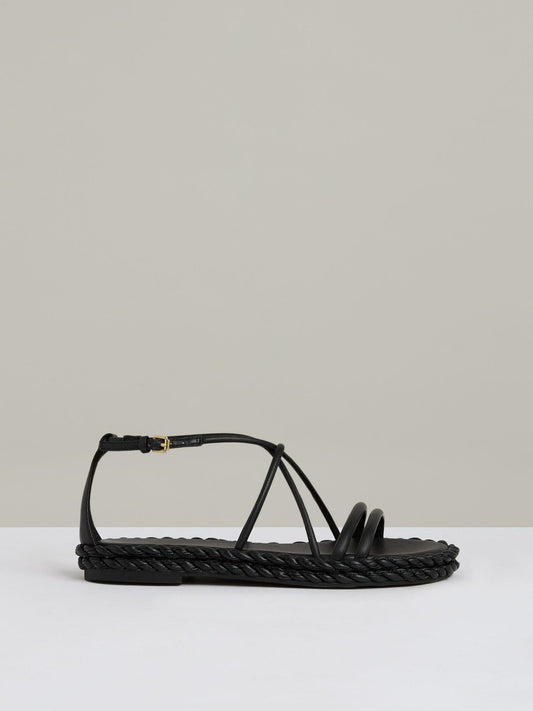 Leather Braided Flat Sandals in Black | Reiss Women Featured