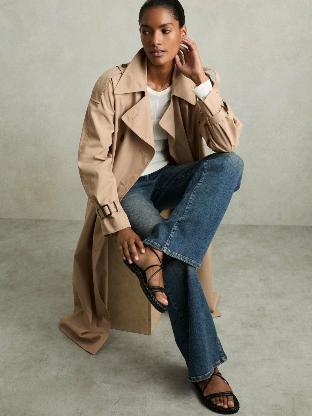 Leather Braided Flat Sandals in Black | Reiss Women Featured