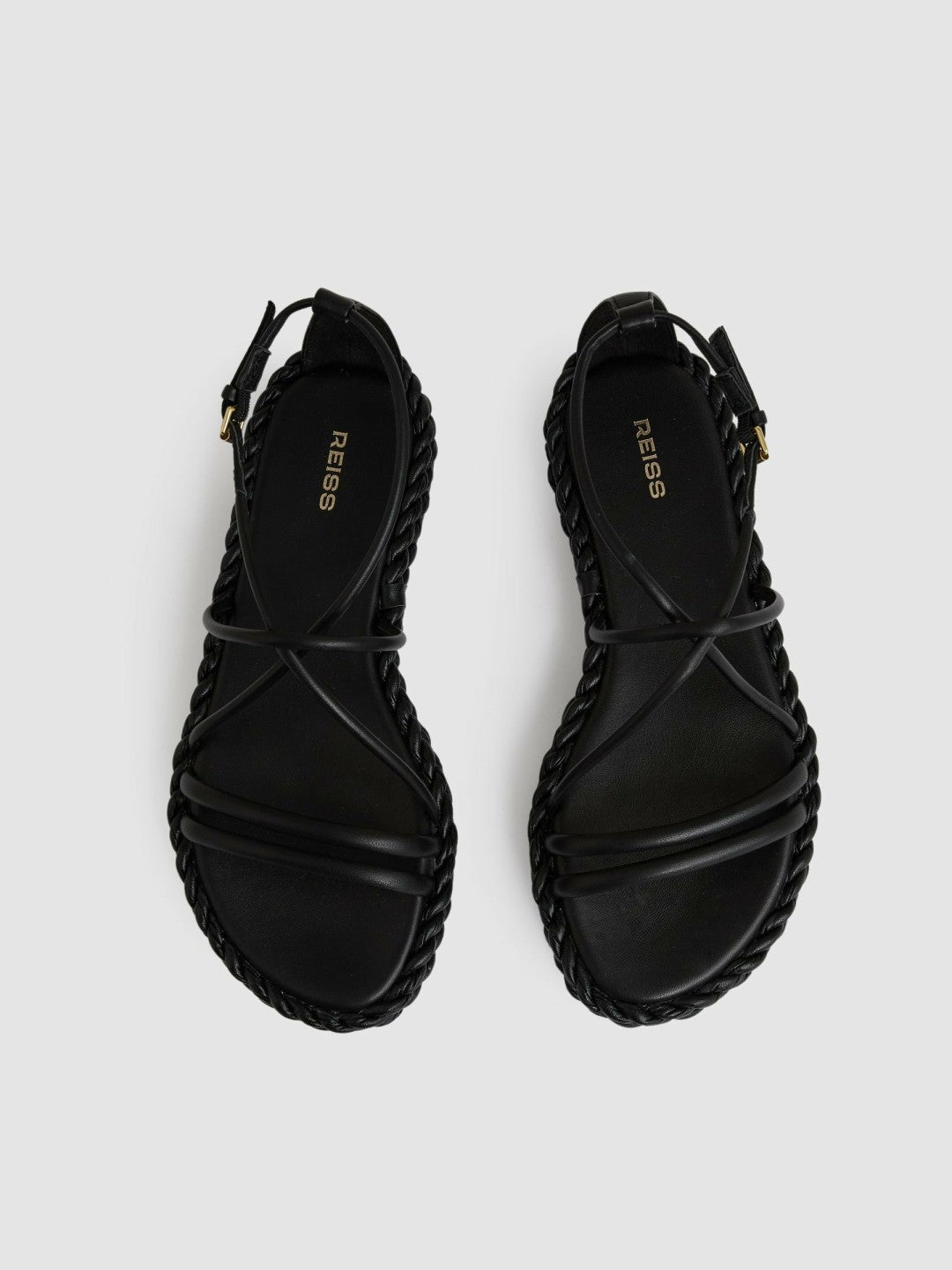 Leather Braided Flat Sandals in Black | Reiss Women Featured