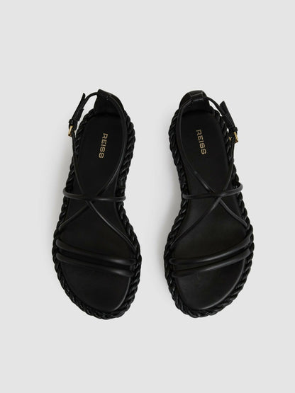 Leather Braided Flat Sandals in Black | Reiss Women Featured