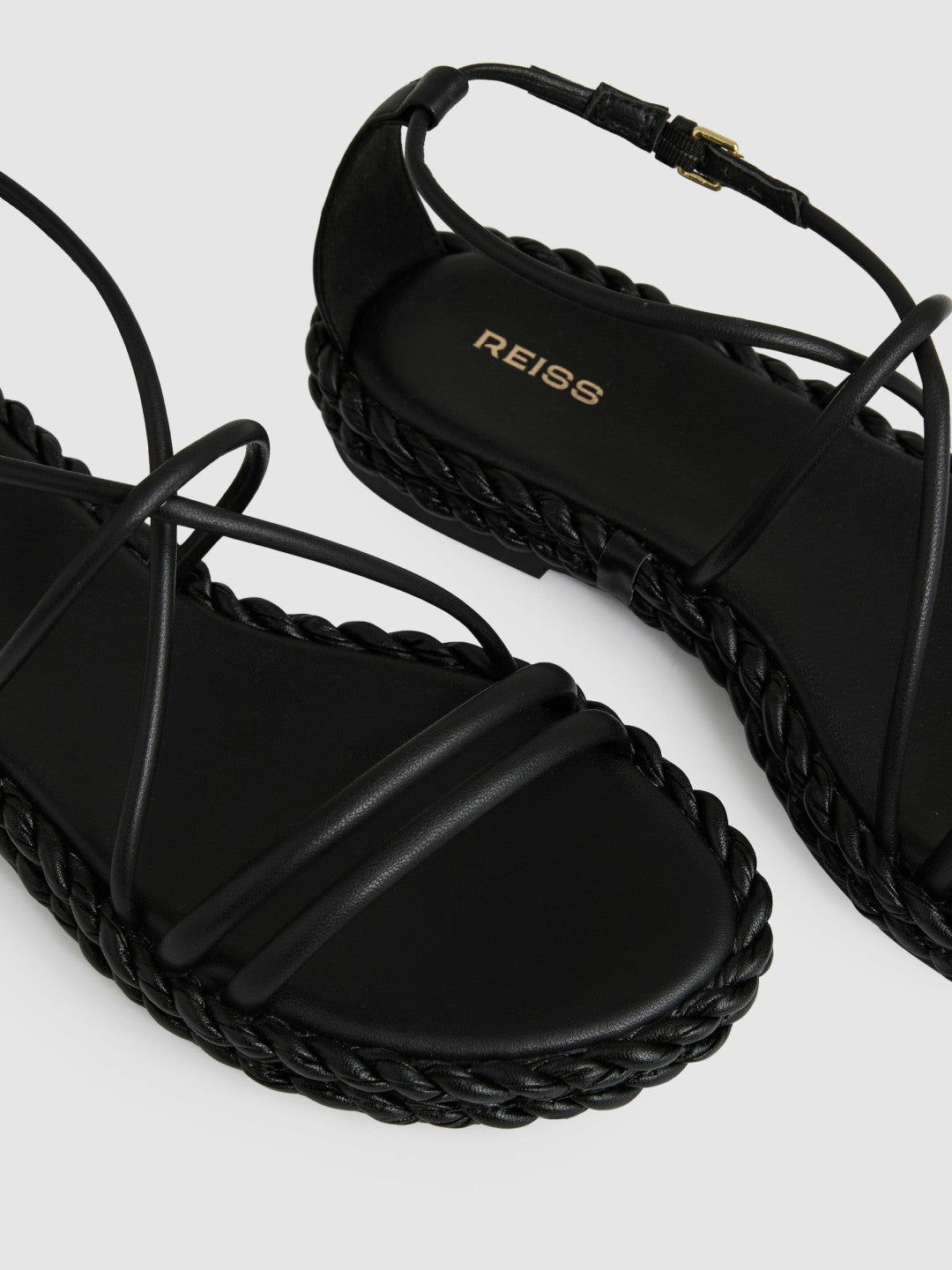 Leather Braided Flat Sandals in Black | Reiss Women Featured